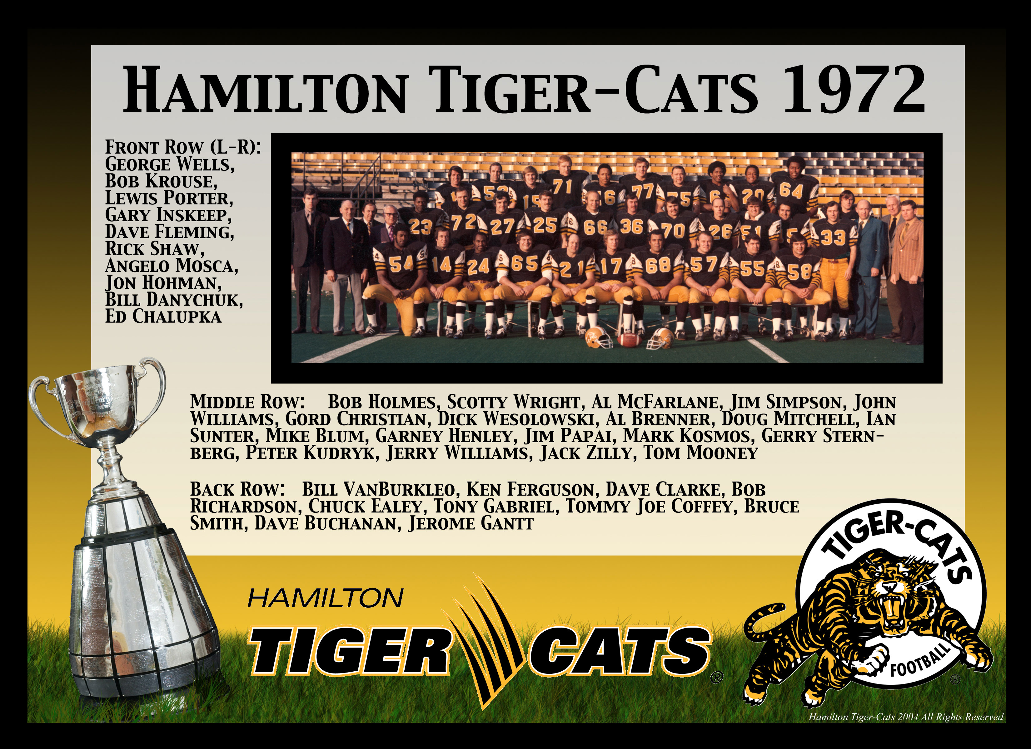 1999 CFL Hamilton Tiger Cats Grey Cup Champions Team Picture Color 8 X 10 Photo 
